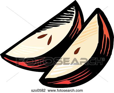 Drawing - A drawing of two red apple slices. Fotosearch