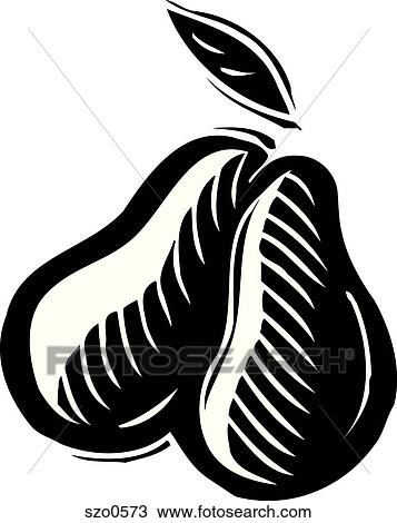 Drawing - A graphic representation of two pears in black and white. Fotosearch