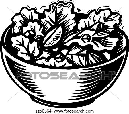 Stock Illustration - A picture of a bowl of salad in black and white. Fotosearch