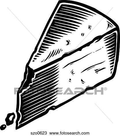 A triangle shaped block of cheese on a white background View Large Illustration Drawing - A triangle shaped block of cheese on a white background. Fotosearch