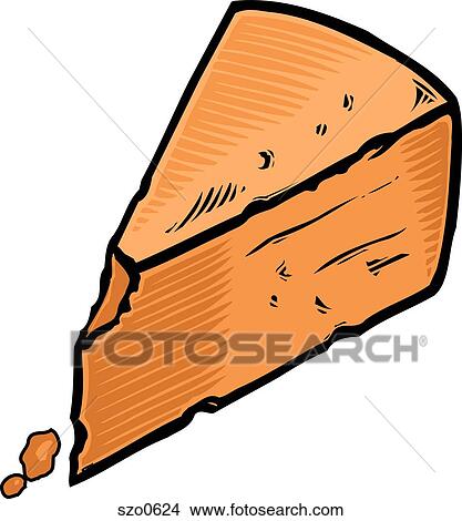 Stock Illustration - A triangle shaped brick of cheese on a white background. Fotosearch