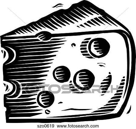 A wedge of Swiss cheese drawing in black and white View Large Illustration Stock Illustration - A wedge of Swiss cheese drawing in black and white. Fotosearch