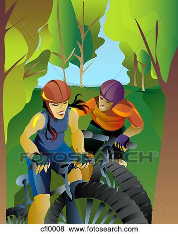 A couple having a good time bike riding View Large Illustration Stock Illustration - A couple having a good time bike riding. Fotosearch