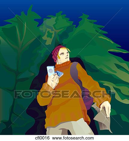 A drawing of a man holding a gps for navigation View Large Illustration Stock Illustration - A drawing of a man holding a gps for navigation. Fotosearch