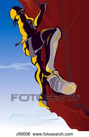 Stock Illustration - A drawing of a person climbing a mountain. Fotosearch