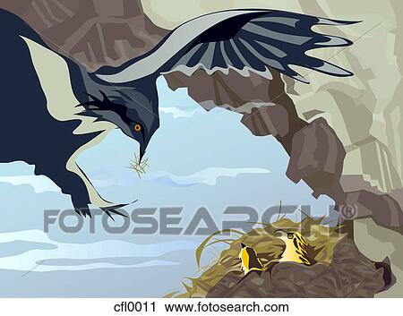 A drawing of mother bird flying to her nest View Large Illustration Clip Art - A drawing of mother bird flying to her nest. Fotosearch