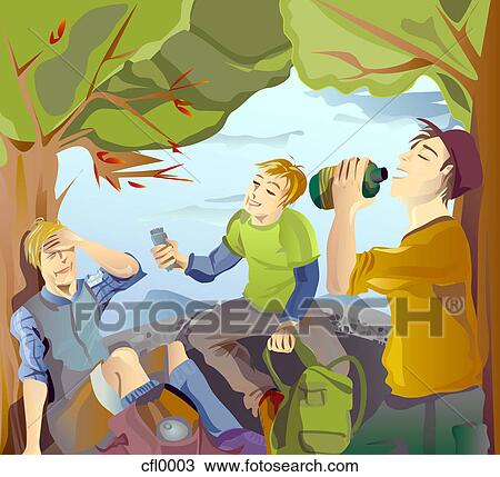 Drawing - A group of men resting in a park. Fotosearch