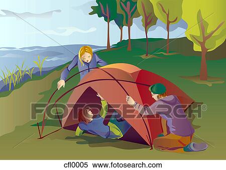 An illustration of a group of friends setting up a tent View Large Illustration Stock Illustration - An illustration of a group of friends setting up a tent. Fotosearch