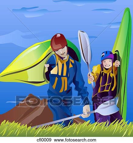 An illustration of two friends portaging their kayaks View Large Illustration Stock Illustration - An illustration of two friends portaging their kayaks. Fotosearch