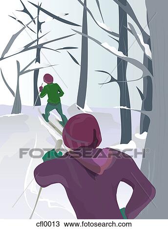 People participating in a cross country skiing competition View Large Illustration Drawing - People participating in a cross country skiing competition. Fotosearch