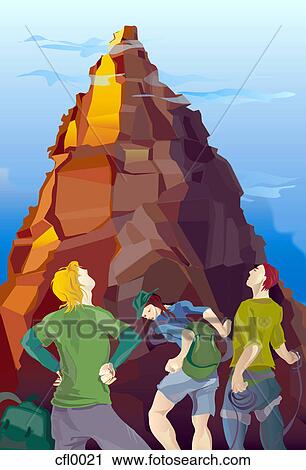 Three friends preparing to climb a mountain Clip Art | cfl0021 | Fotosearch