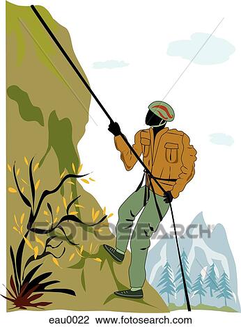 Drawing - A drawing of a man mountain climbing. Fotosearch