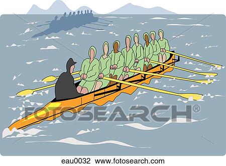 Drawing - A group of men practicing their rowing skills. Fotosearch