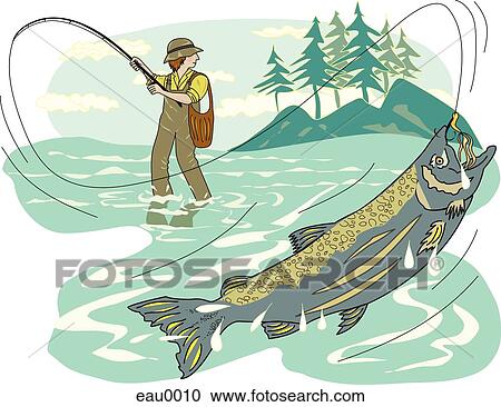 A pictorial representation of a man fly fishing View Large Illustration Clipart - A pictorial representation of a man fly fishing. Fotosearch