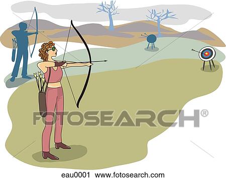 A woman displaying her skills at archery View Large Illustration Clip Art - A woman displaying her skills at archery. Fotosearch
