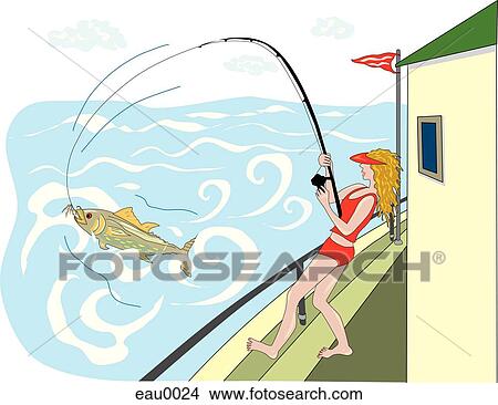 A woman with her catch while fishing on a boat View Large Illustration Stock Illustration - A woman with her catch while fishing on a boat. Fotosearch
