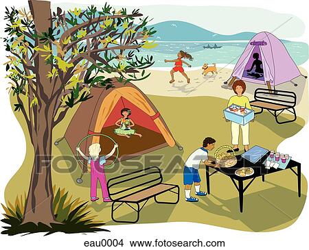Drawings of An illustration of a family outing on a campground eau0004