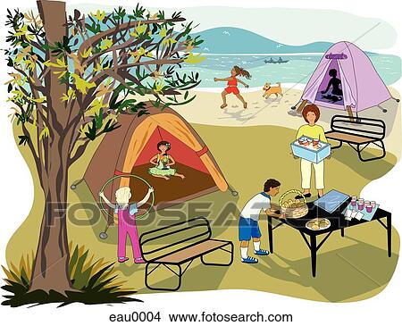 Stock Illustration - An illustration of a family outing on a campground. Fotosearch