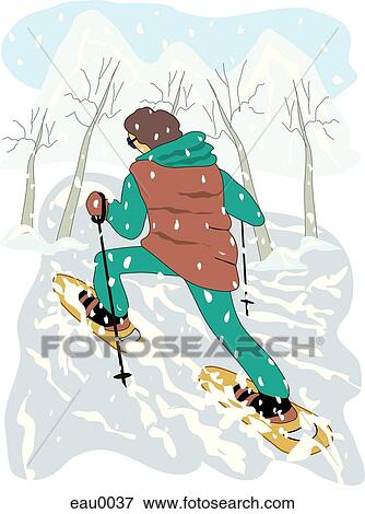 Stock Illustration - An illustration of a man snowshoing. Fotosearch