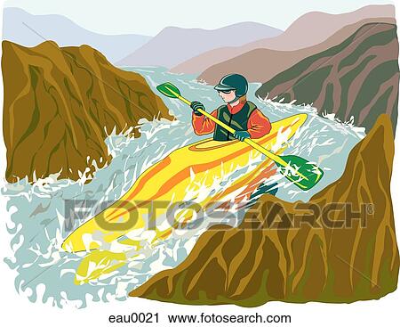 An illustration of a man whitewater kayaking in extreme conditions View Large Illustration Clip Art - An illustration of a man whitewater kayaking in extreme conditions. Fotosearch