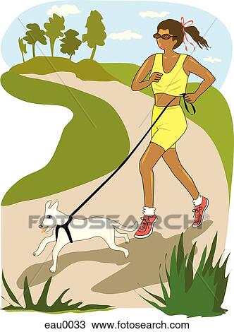 An illustration of a woman jogging with her dog View Large Illustration Drawing - An illustration of a woman jogging with her dog. Fotosearch