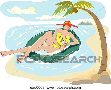 Stock Illustration - An illustration of a woman lounging at the beach. Fotosearch