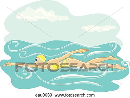 Stock Illustration - An illustration of a woman swimming alone in the sea. Fotosearch