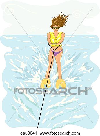 Clip Art - An illustration of a woman waterskiing. Fotosearch