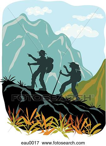 Two hikers walking uphill View Large Illustration Stock Illustration - Two hikers walking uphill. Fotosearch