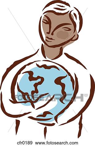 Stock Illustration - A boy holding a globe. Fotosearch