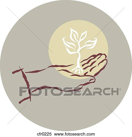 Stock Illustration - A hand holding a seedling. Fotosearch