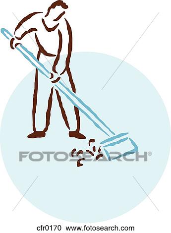 A man sweeping the floor View Large Illustration Clipart - A man sweeping the floor. Fotosearch