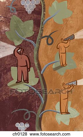 A graphic illustration of people looking out from leaves on a vine View Large Illustration Stock Illustration - A graphic illustration of people looking out from leaves on a vine. Fotosearch