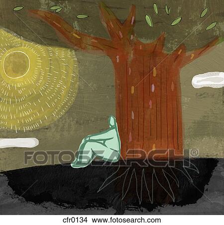 An illustration of a man sitting under a large tree View Large Illustration Stock Illustration - An illustration of a man sitting under a large tree. Fotosearch
