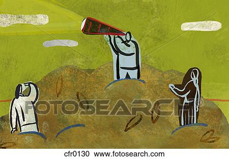 Clipart - An illustration of people looking out from a treetop. Fotosearch
