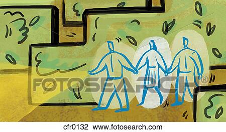 An illustration of people navigating through a garden maze View Large Illustration Drawing - An illustration of people navigating through a garden maze. Fotosearch