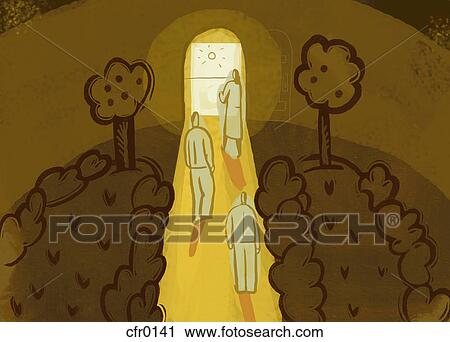 An illustration of people walking towards a bright window View Large Illustration Clip Art - An illustration of people walking towards a bright window. Fotosearch