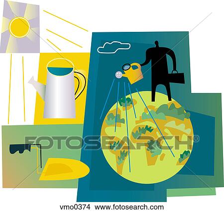 Stock Illustration - A businessman watering the earth. Fotosearch