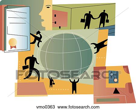 Drawing - International business deal and contract, montage. Fotosearch
