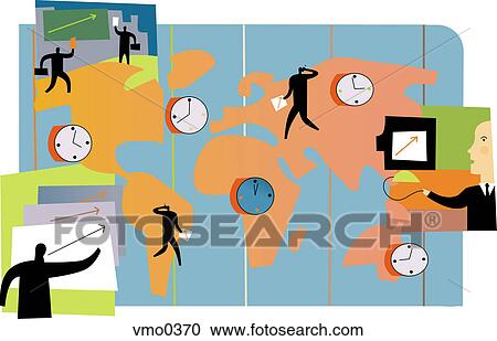 Clipart - International business time zones across the globe. Fotosearch