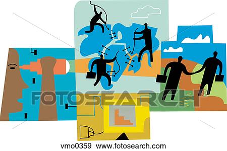 Stock Illustration - People stitching together the continents, global business montage. Fotosearch