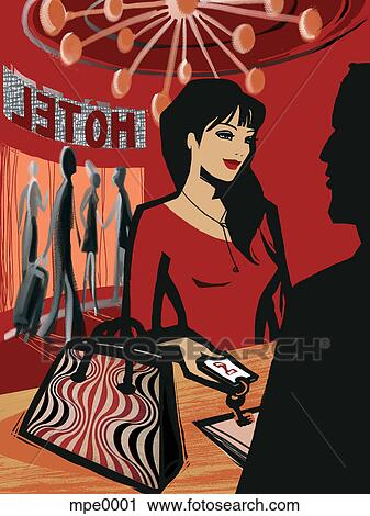 A woman checking into a hotel View Large Illustration Clip Art - A woman checking into a hotel. Fotosearch