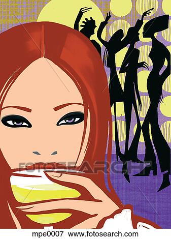 A woman drinking a glass of wine at a party View Large Illustration Stock Illustration - A woman drinking a glass of wine at a party. Fotosearch