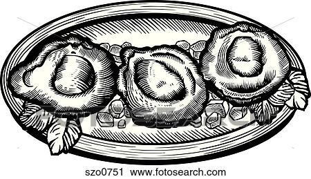 Clip Art - A plate of oysters on the half shell. Fotosearch