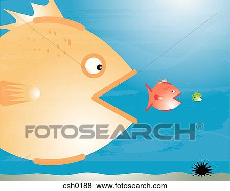 A big fish eating a small fish which is about to eat an even smaller fish View Large Illustration Stock Illustration - A big fish eating a small fish which is about to eat an even smaller fish. Fotosearch