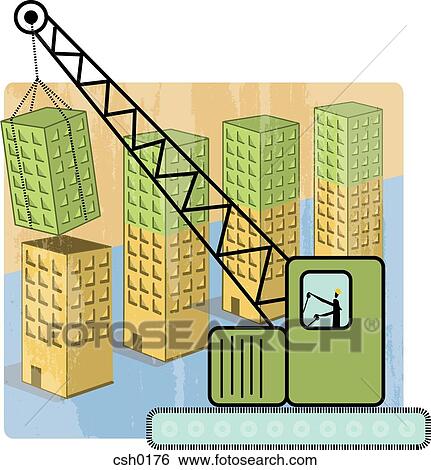 A illustration of a business development with a crane expanding the office blocks View Large Illustration Stock Illustration - A illustration of a business development with a crane expanding the office blocks. Fotosearch