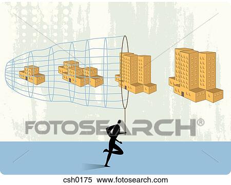 A man acquiring companies of various sizes with a net View Large Illustration Stock Illustration - A man acquiring companies of various sizes with a net. Fotosearch