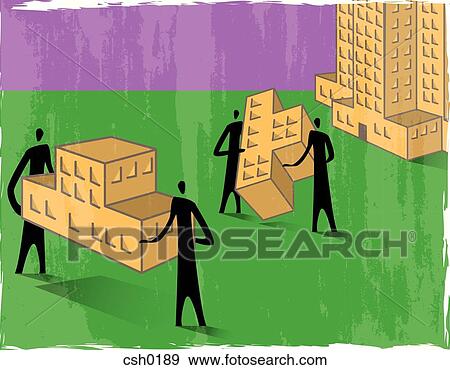 Stock Illustration - A picture of people building high rises. Fotosearch