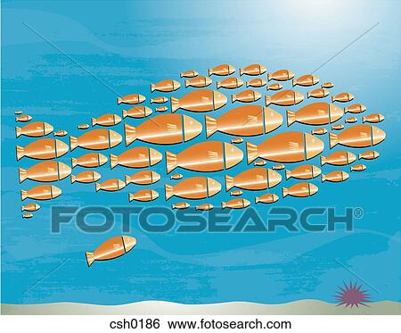 A school of fish swimming in a formation View Large Illustration Stock Illustration - A school of fish swimming in a formation. Fotosearch