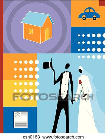 A wedding couple planning for their future View Large Illustration Drawing - A wedding couple planning for their future. Fotosearch